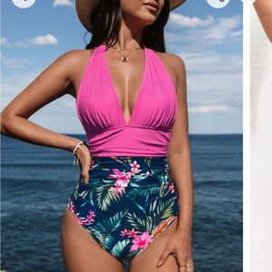 CUPSHE pink and floral one piece